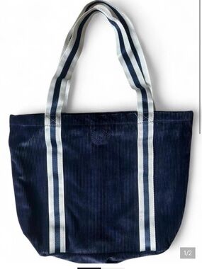 PINK Victoria's Secret Navy Corduroy Tote with Laurel Embroidery